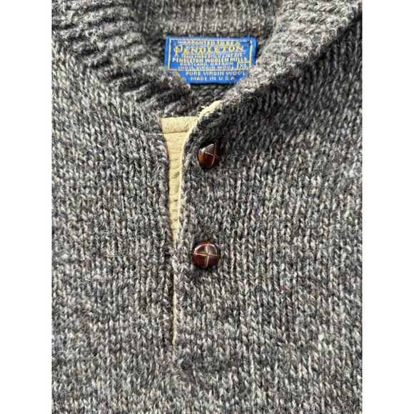 Vintage Pendleton Sweater Men's XL Gray‎ Wool Elbow Patch Shawl-Collar Pullover - Picture 3 of 6